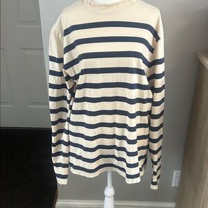 J. Peterman Cream and Black Striped Long Sleeve Tee